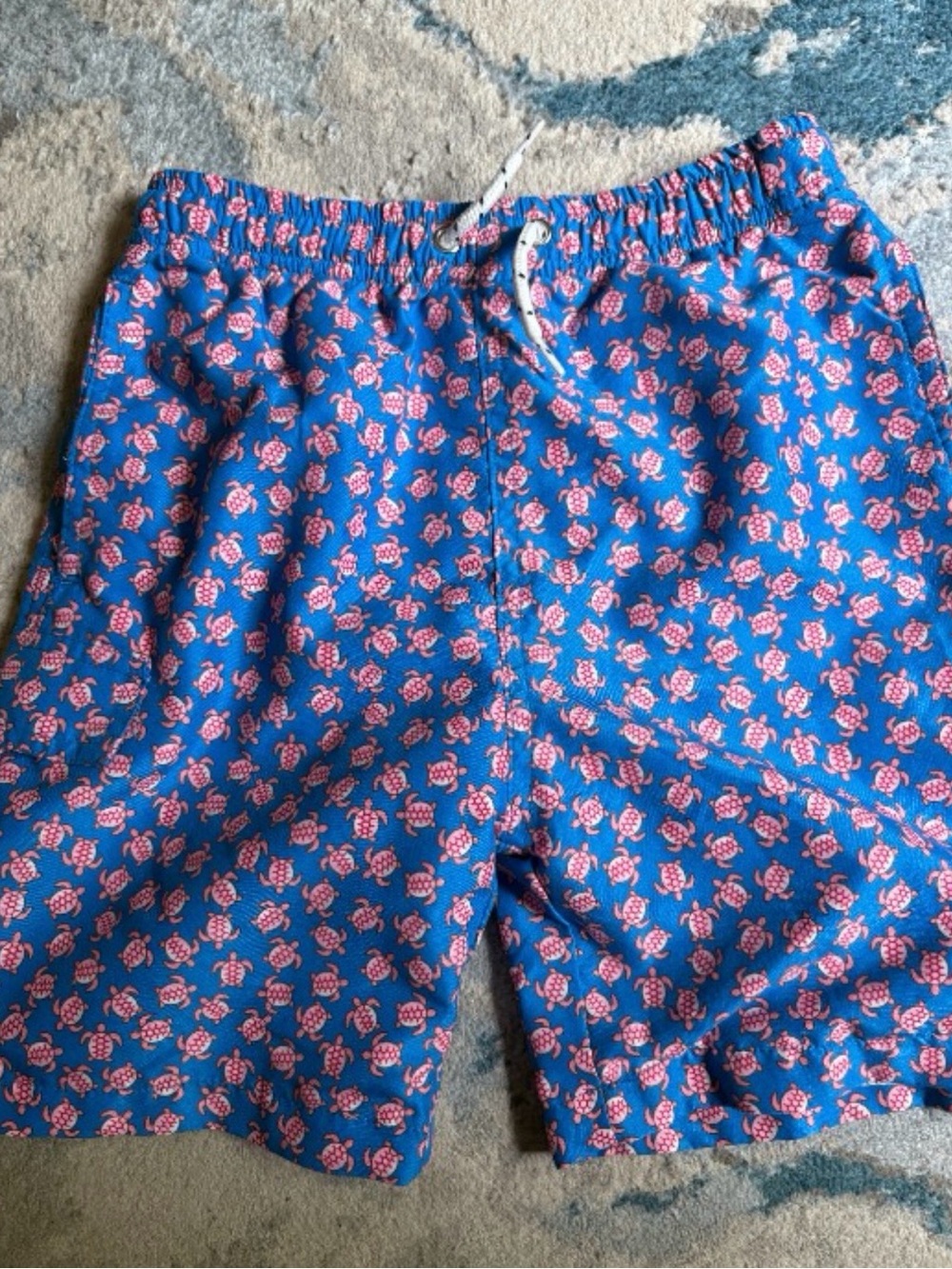 Kids Blue Swim Trunks with Pink Turtle Print